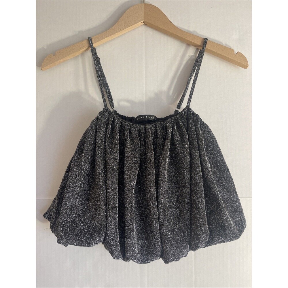 Blue Blush Women’s Black Sparkle Crop Top - Adjustable Spaghetti Strap - Small